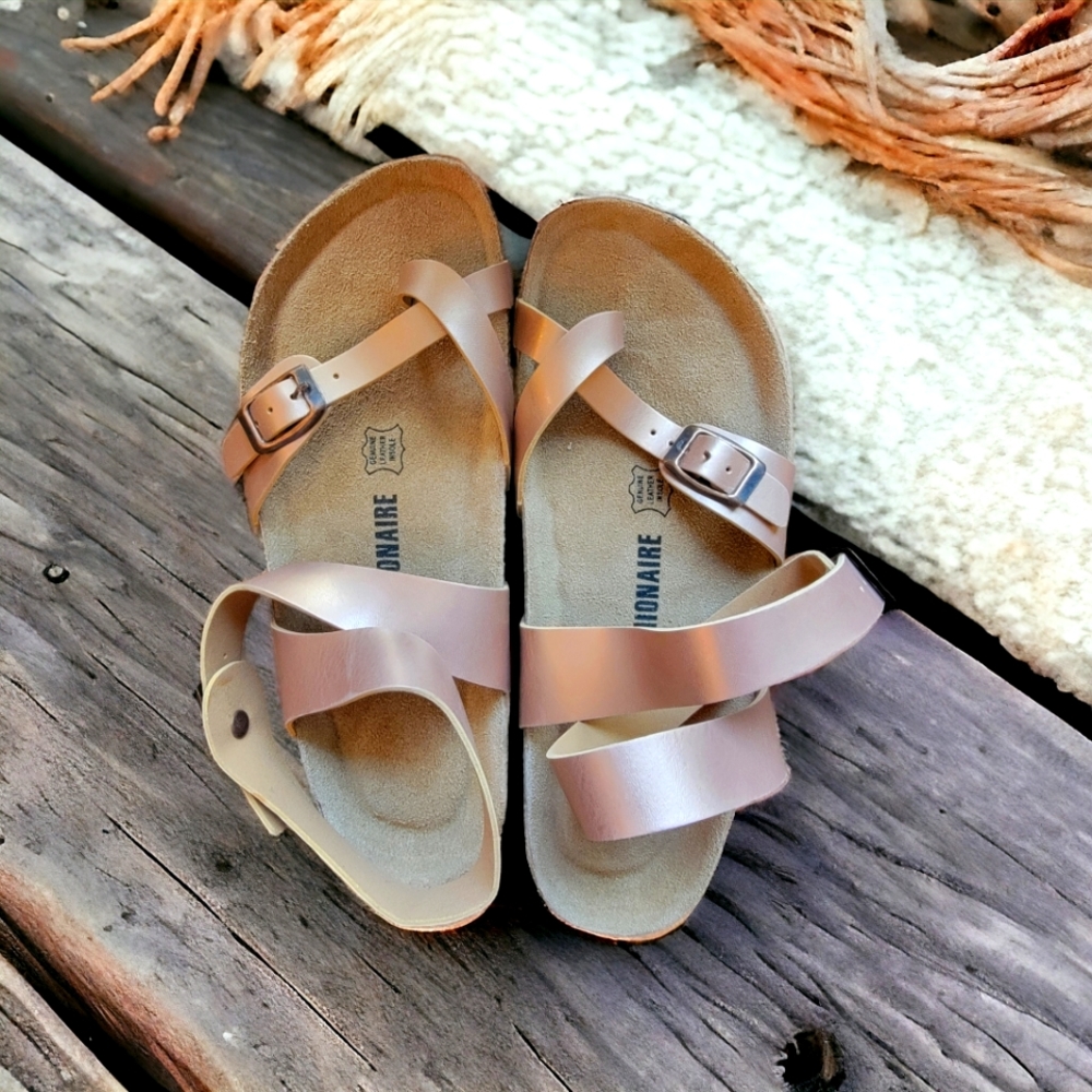 Cushionaire Size 8M Lara Rose Gold Cork Sandals